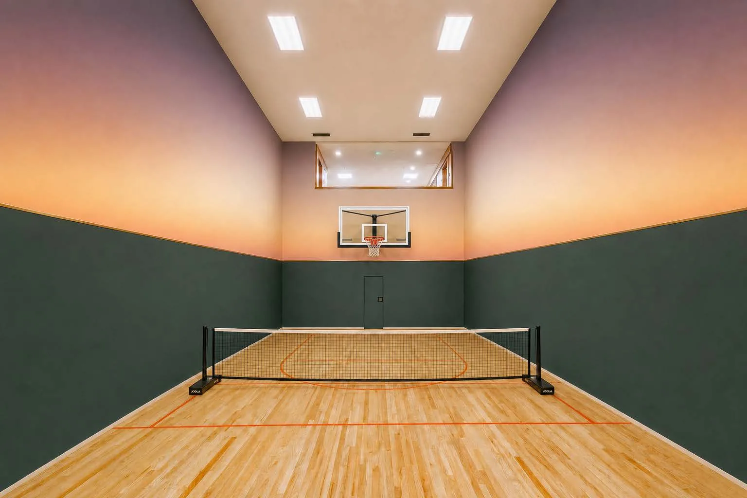 Indoor sports court with lockers
